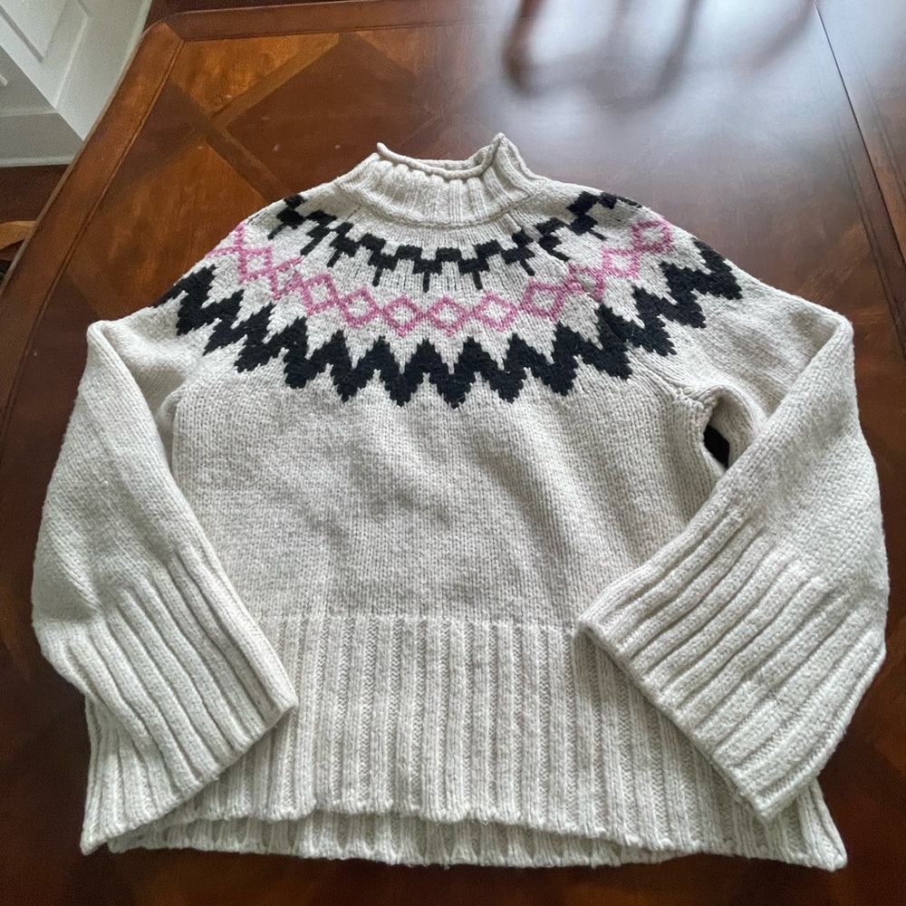 Cozy Fair Isle Knit Sweater - Cream and Black